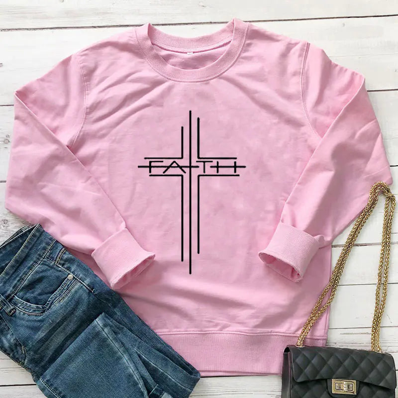 Faith Cross Graphic Women's Casual Sweatshirt