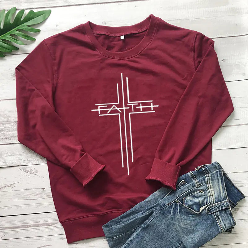 Faith Cross Graphic Women's Casual Sweatshirt