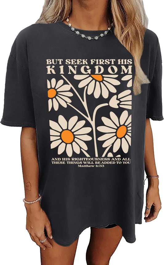 Vintage Oversized Faith T-Shirt Bible Verse Graphic Tee Floral
