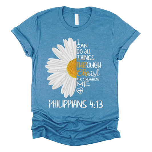 I Can Do All Things Daisy Short Sleeve | Christian T-Shirts for Women | Faith-Based Apparel |